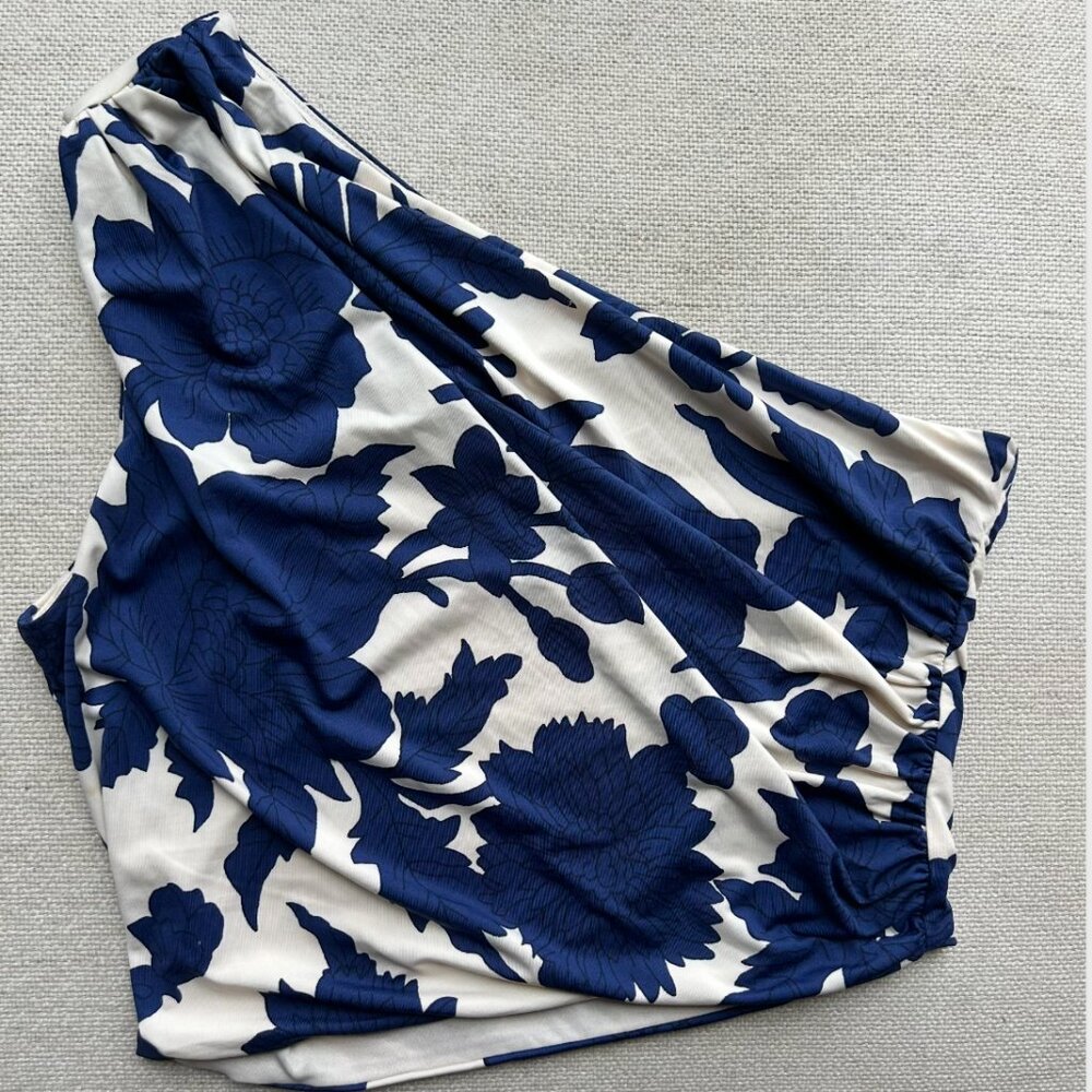 NWOT One Shoulder Blue Flower Blouse